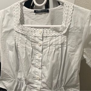 Brandy Melville White Lace Trim Blouse